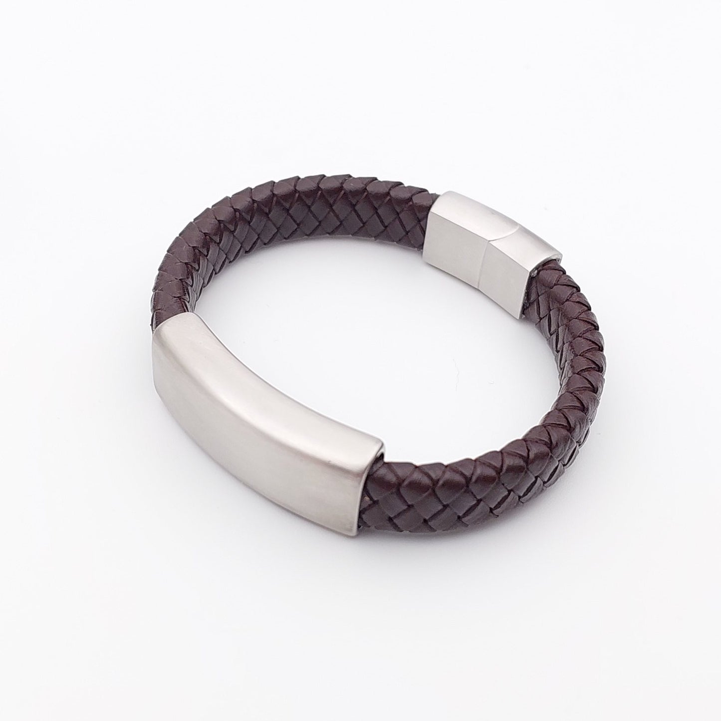 Men's Braided Leather Bracelet with Bar Slider