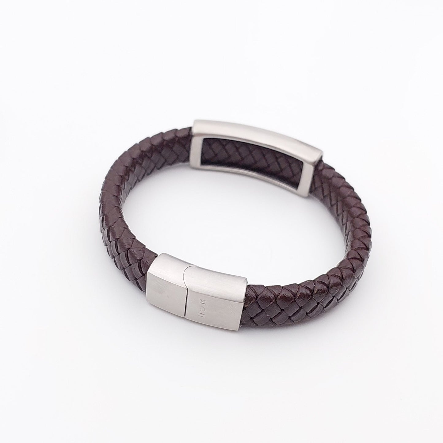 Men's Braided Leather Bracelet with Bar Slider