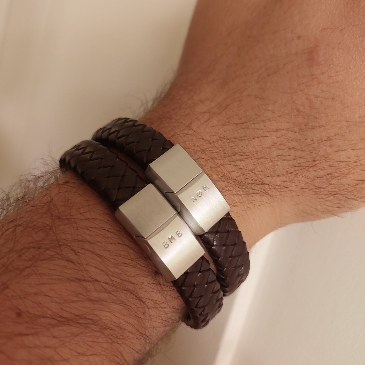 Men's Braided Leather Bracelet with Bar Slider