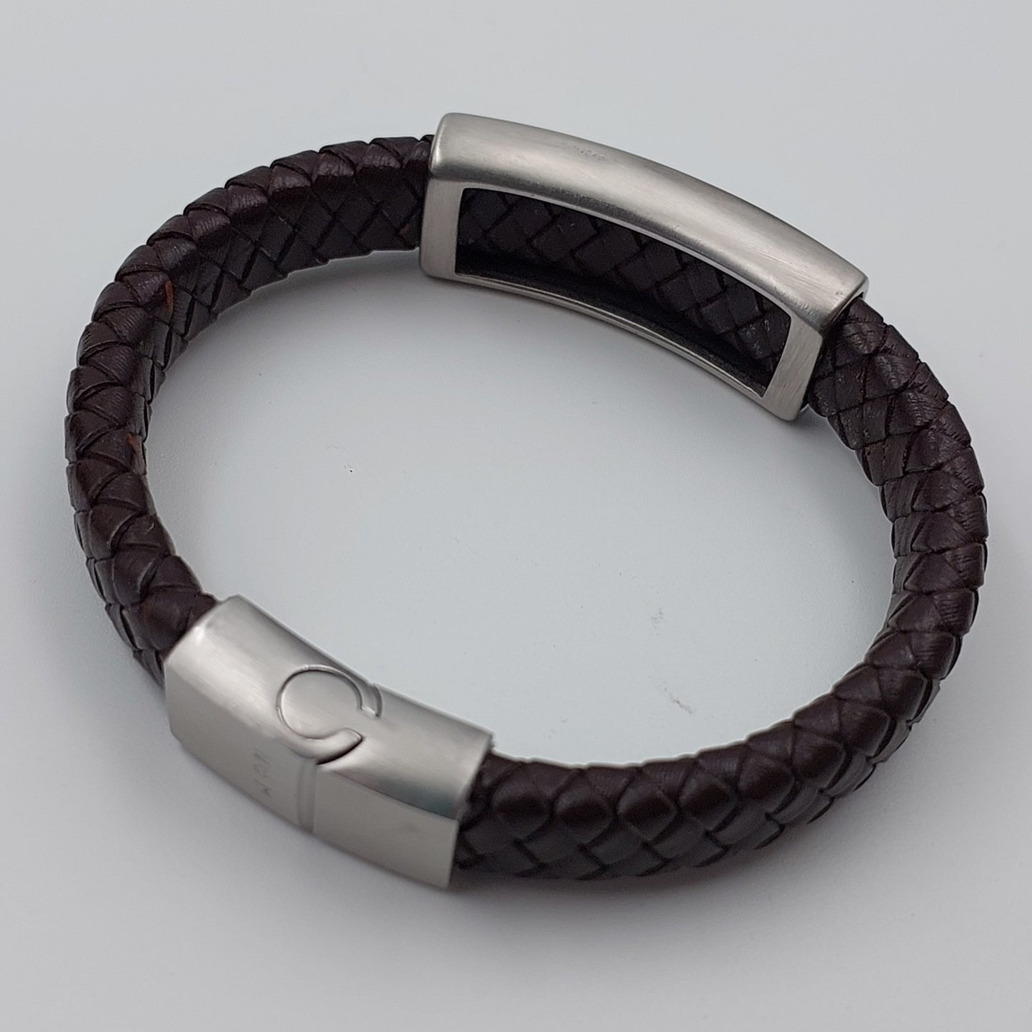 Men's Braided Leather Bracelet with Bar Slider