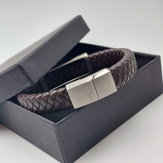 Men's Braided Leather Bracelet with Bar Slider