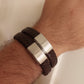 Men's Braided Leather Bracelet with Bar Slider