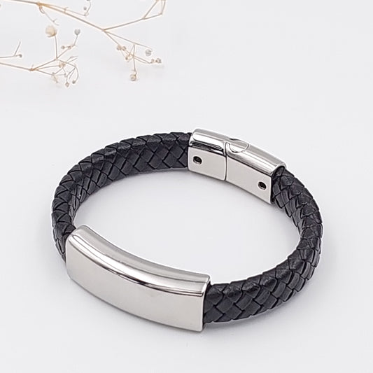 Men's Braided Leather Bracelet with Bar Slider