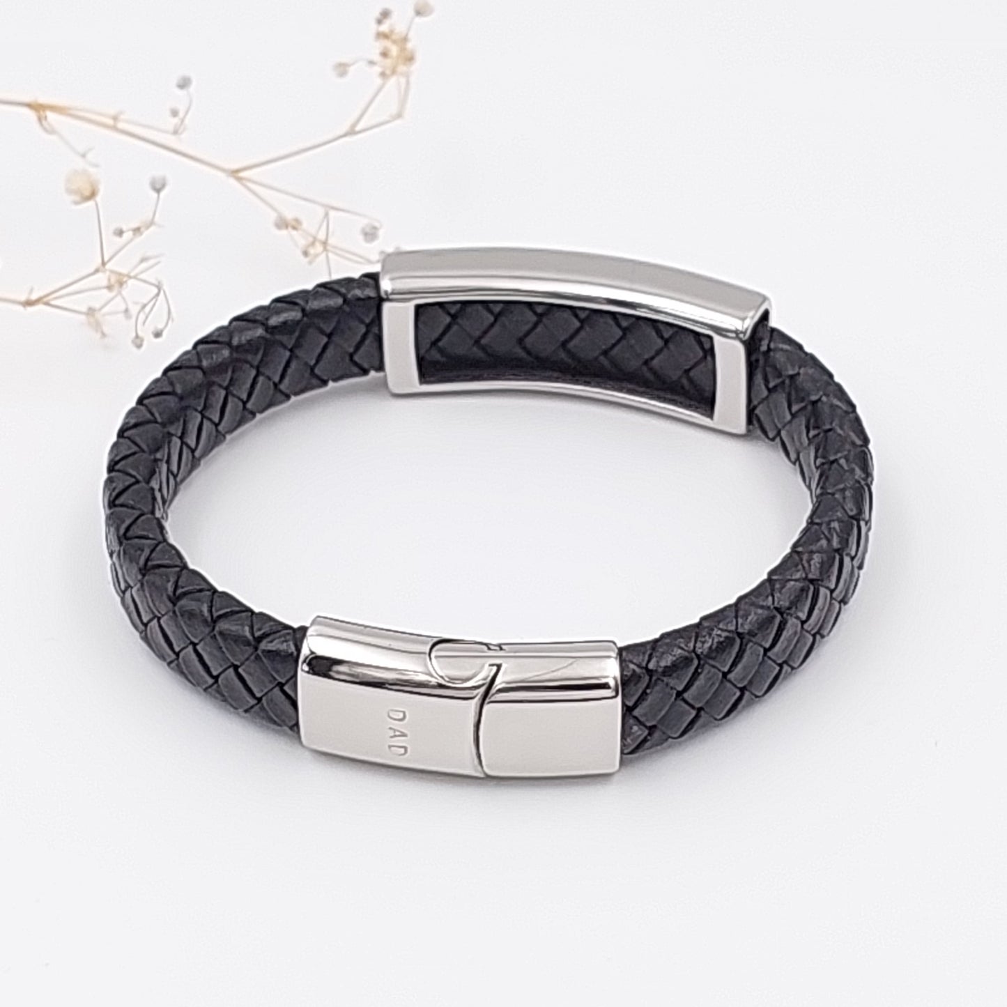 Men's Braided Leather Bracelet with Bar Slider