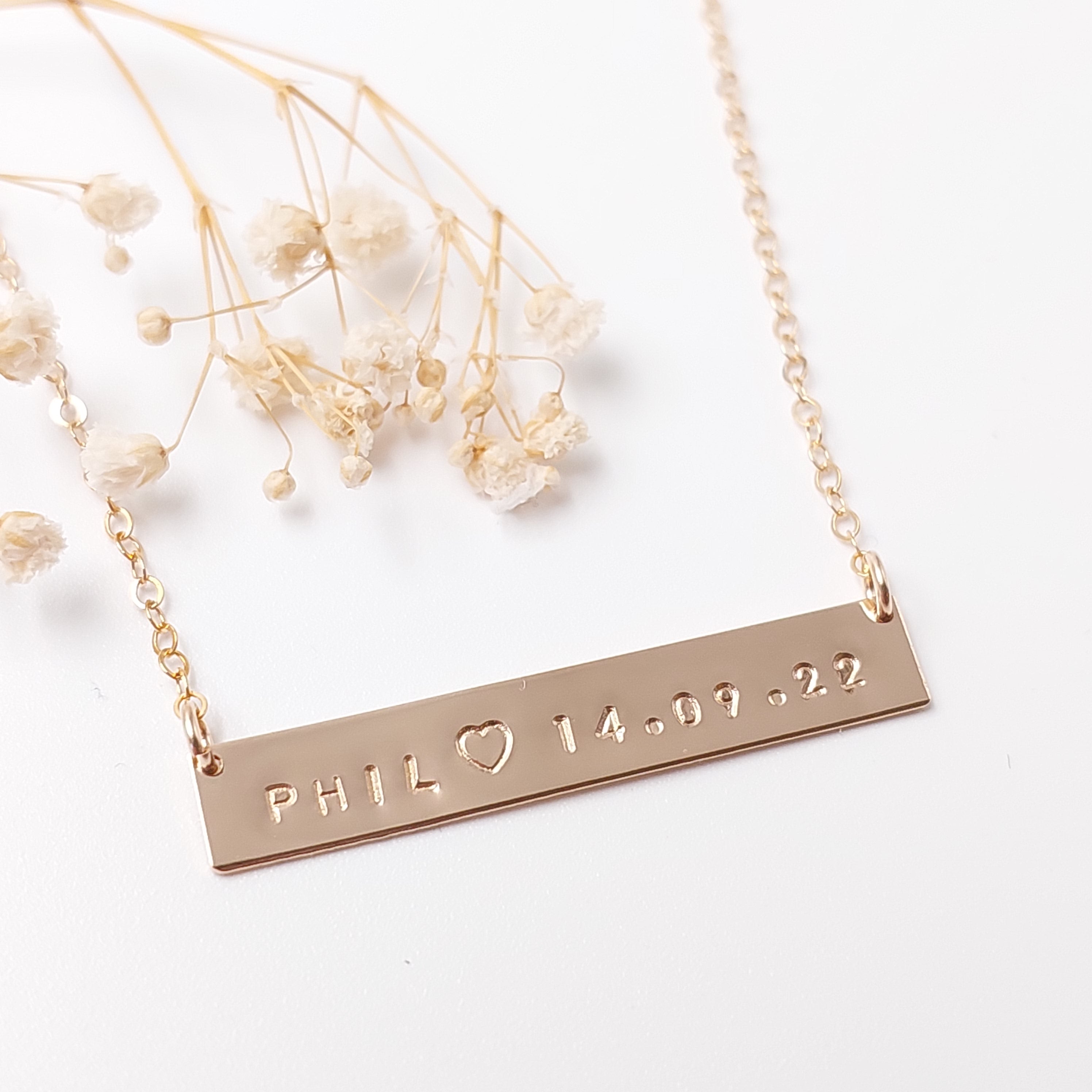 Custom Engraved Bar Necklace Name Date Personalized - Temu