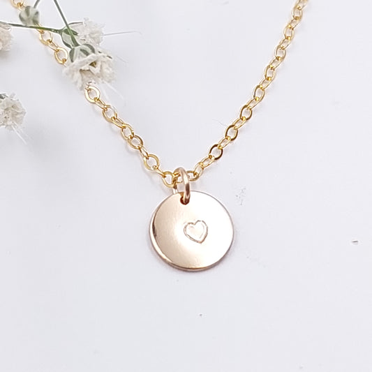 Pre-Stamped 14k Gold Filled Traditional Heart Small Disc Necklace