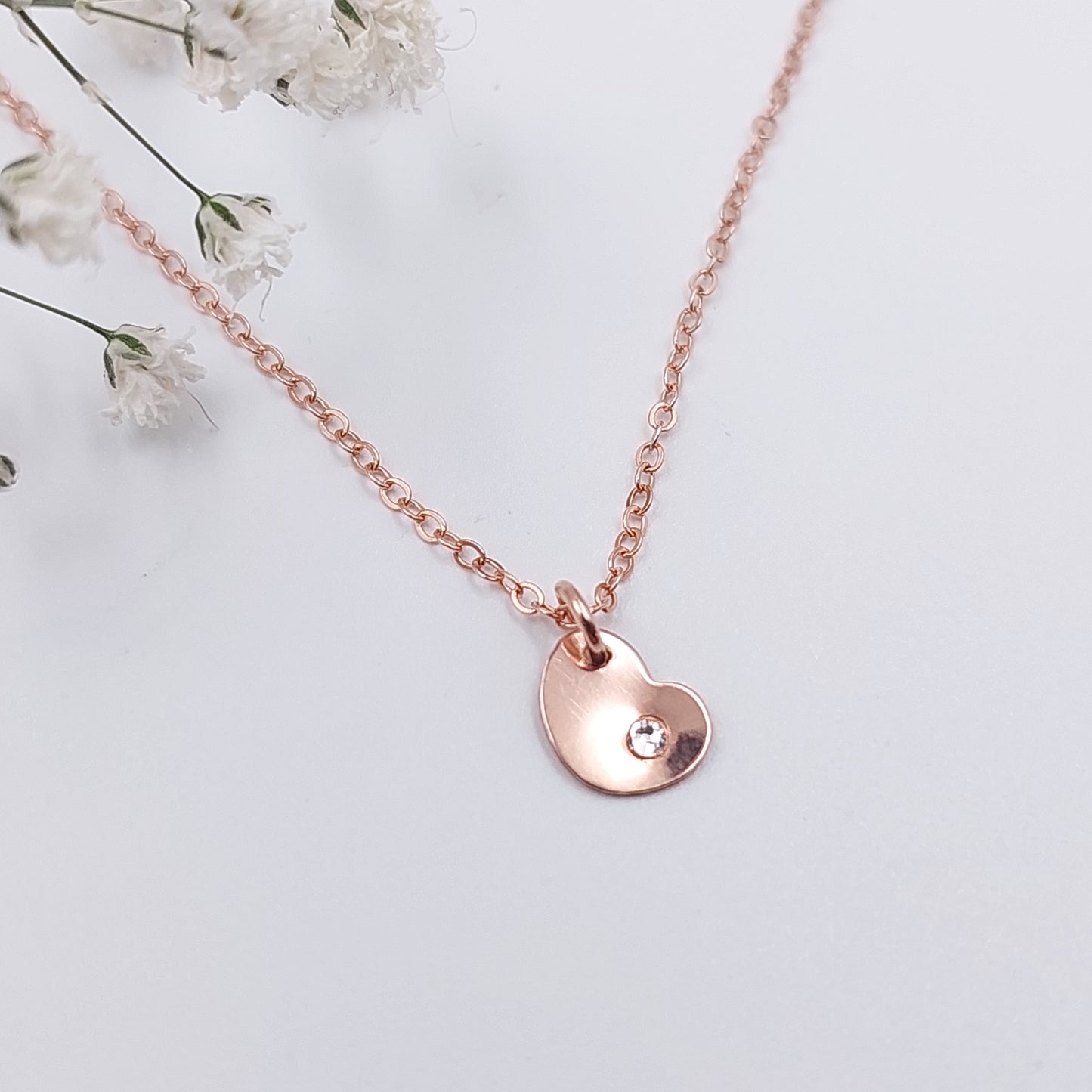 Sample 14k Rose Gold Filled Swarovski Studded Heart Necklace (Off centre)