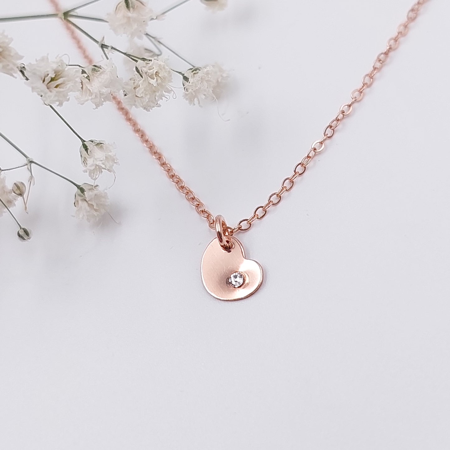 Sample 14k Rose Gold Filled Swarovski Studded Heart Necklace (Off centre)