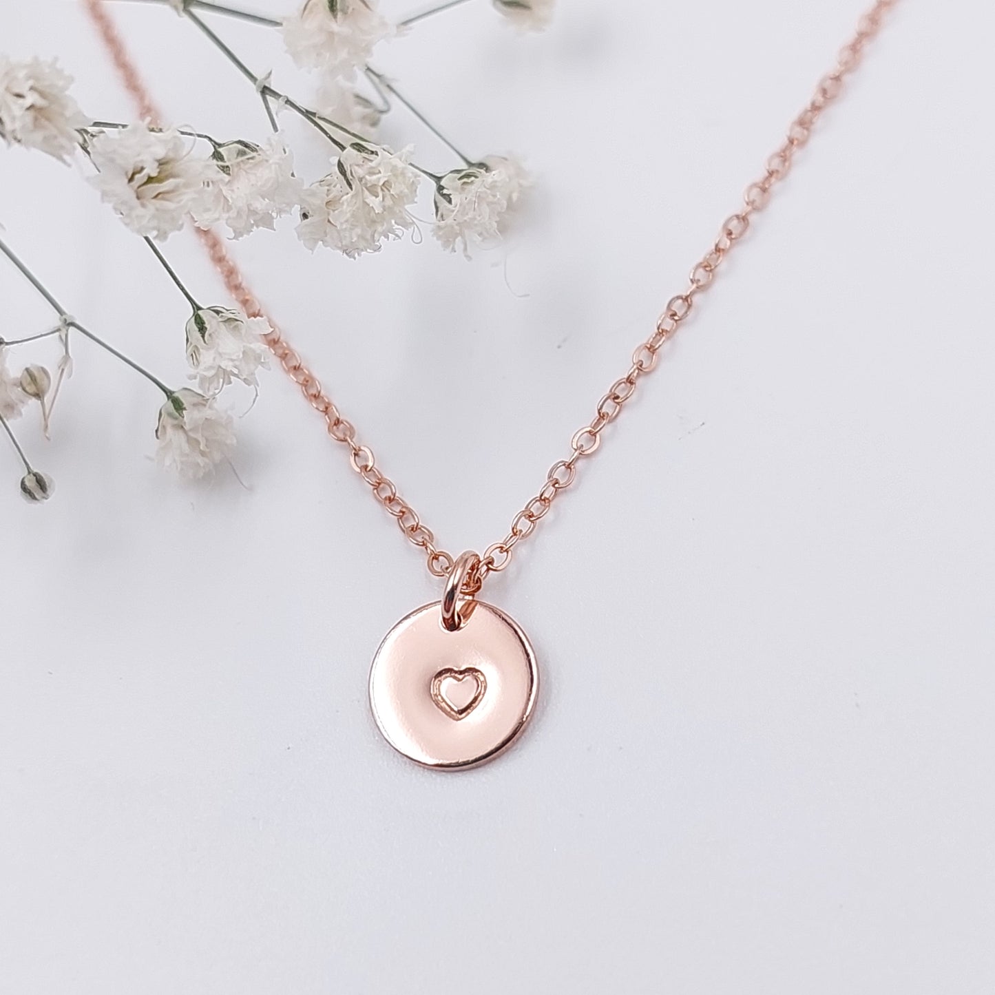 Pre-Stamped 14k Rose Gold Filled Traditional Heart Small Disc Necklace