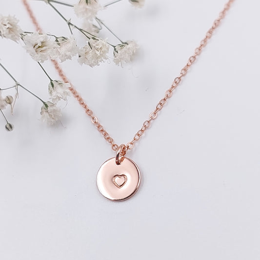 Pre-Stamped 14k Rose Gold Filled Traditional Heart Small Disc Necklace