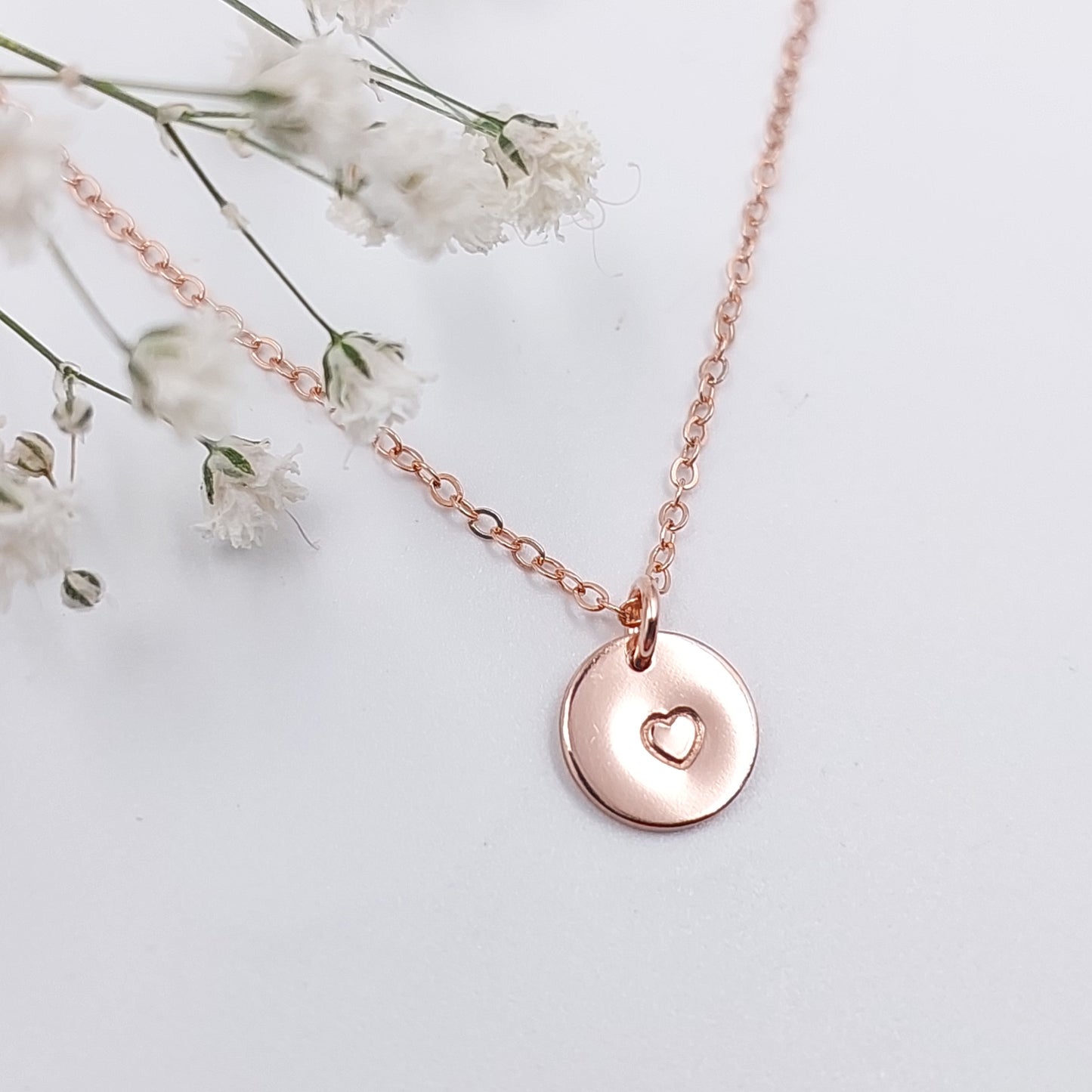 Pre-Stamped 14k Rose Gold Filled Traditional Heart Small Disc Necklace