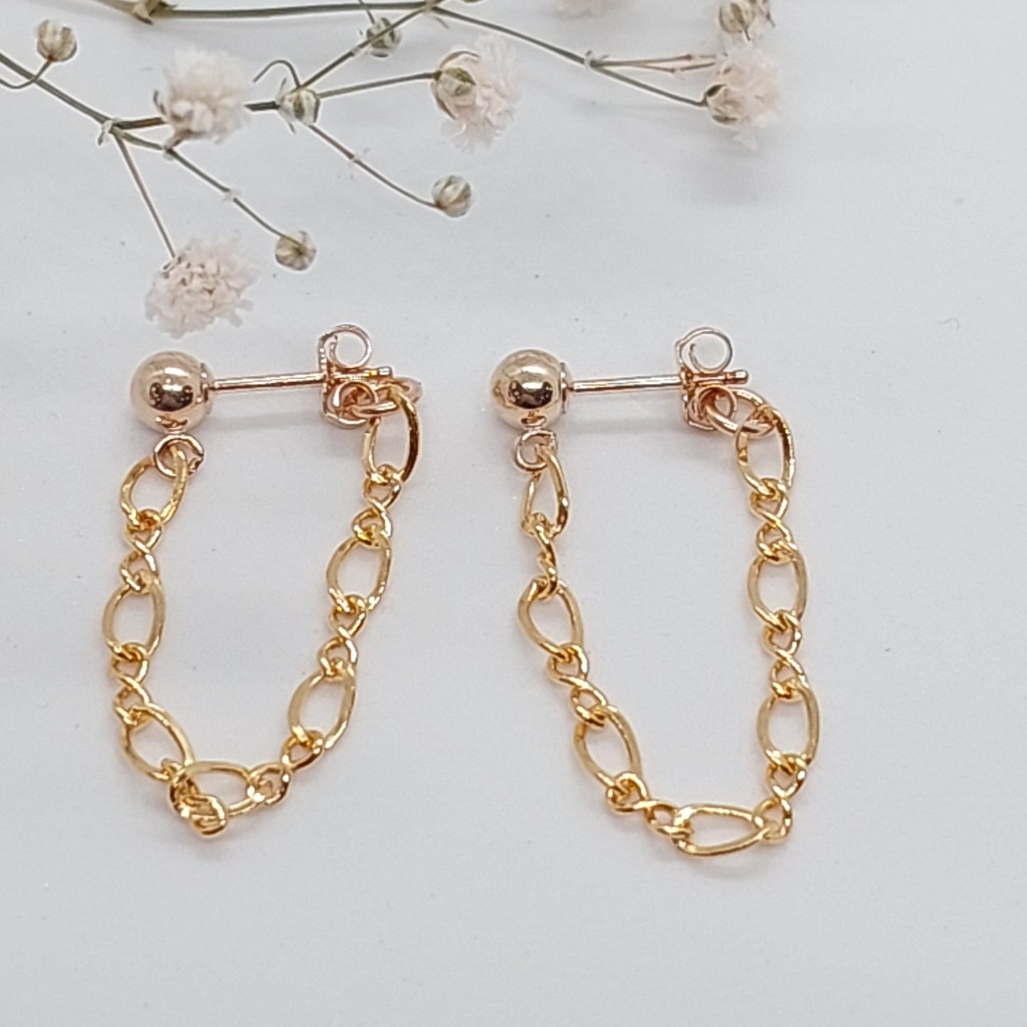 Chain Stud Earrings, Post earrings. Sterling Silver, 14k Gold Filled