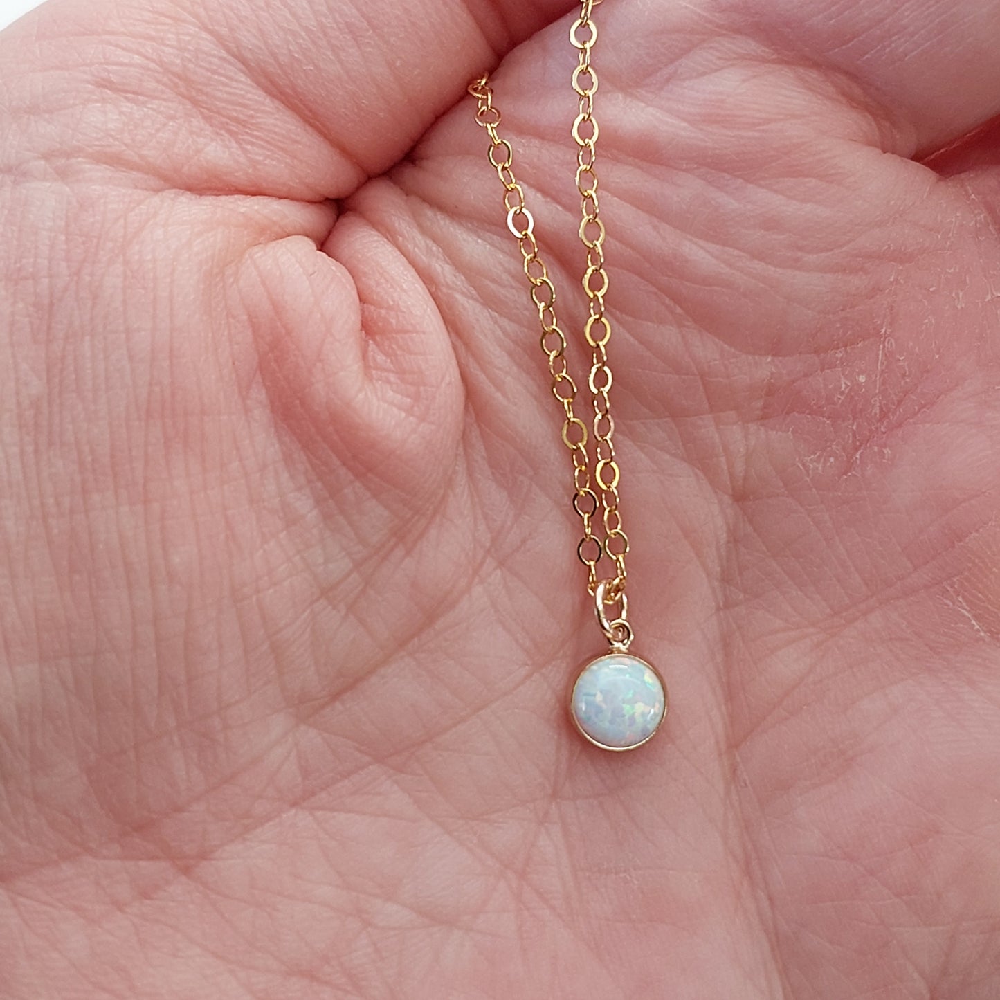 Tiny White Opal Necklace