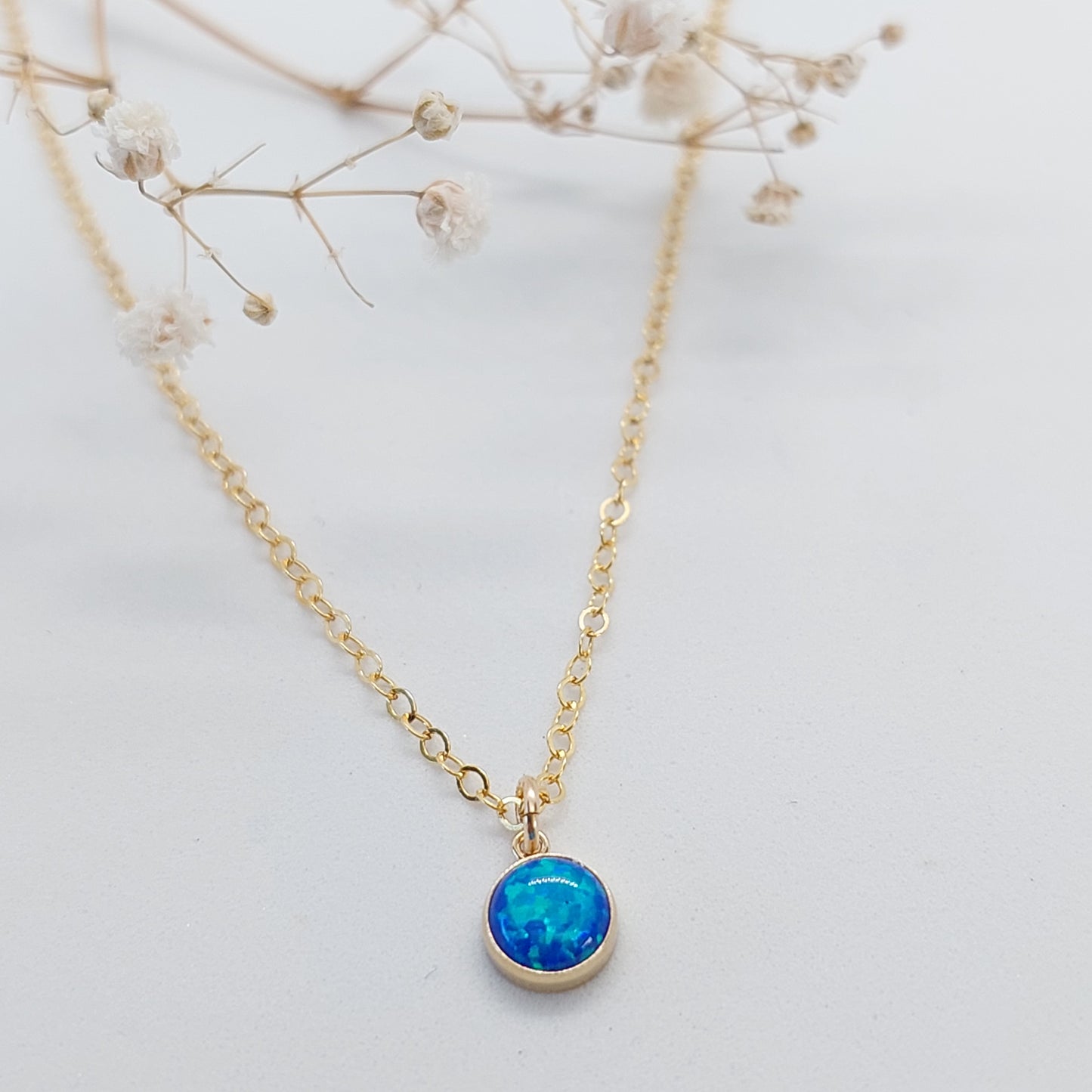 Tiny Blue Opal Necklace