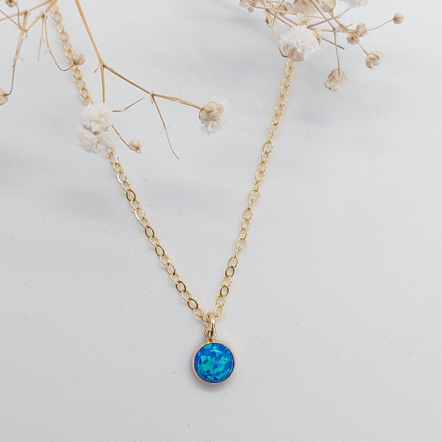 Tiny Blue Opal Necklace