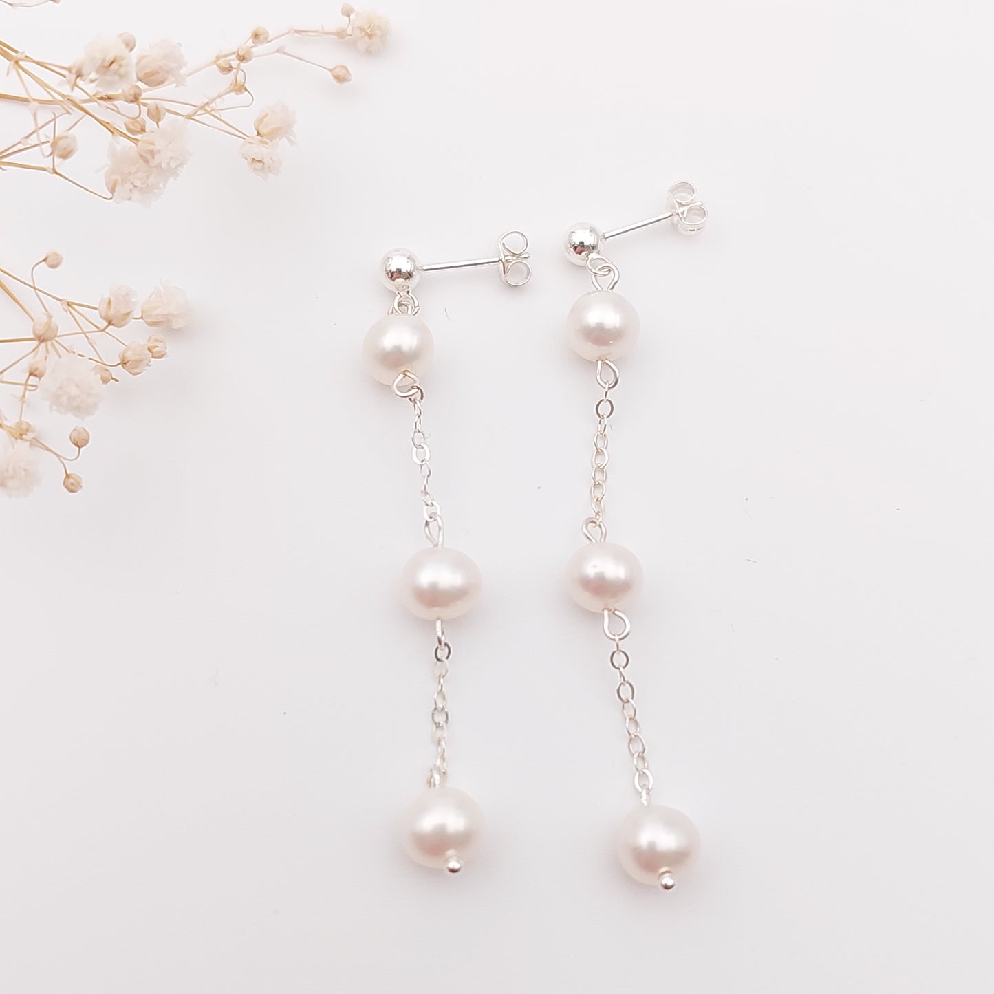 Triple Pearl Drop Earrings