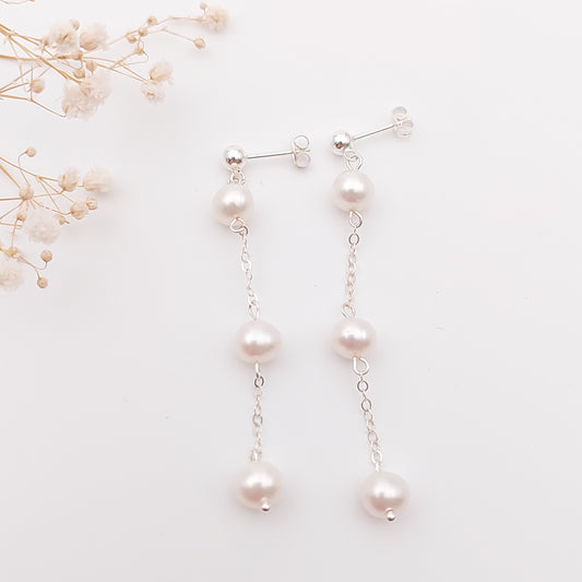 Triple Pearl Drop Earrings