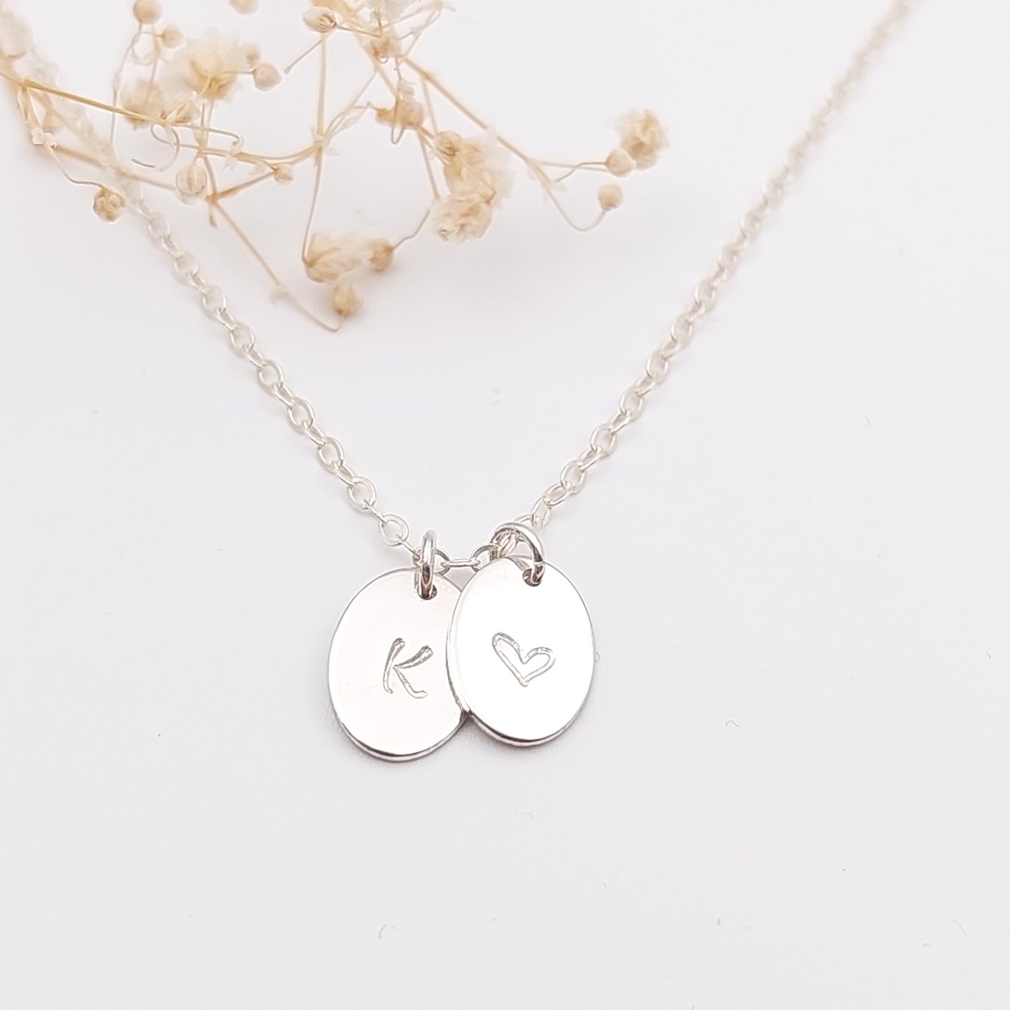 Personalised hand stamped necklace with 2 initials. Personalised Jewellery, hand stamped jewellery. Made in NZ. Sterling Silver, 14k Gold Filled and 14k Rose Gold Filled. Personalised Gif for mother, friend, grandmother, wife