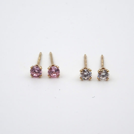 Gold Filled Studs with Pink cz stones and Crystal cz stones